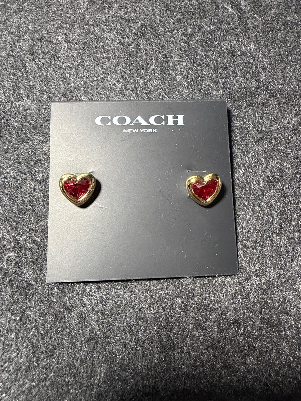 COACH Gold-Tone Heart Stud Earrings with Ruby Centers